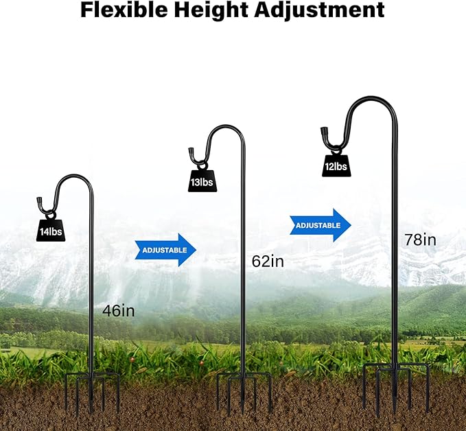 Shepherd Hooks for Outdoor, 2 Pack 78 Inch Bird Feeder Pole - Image 3