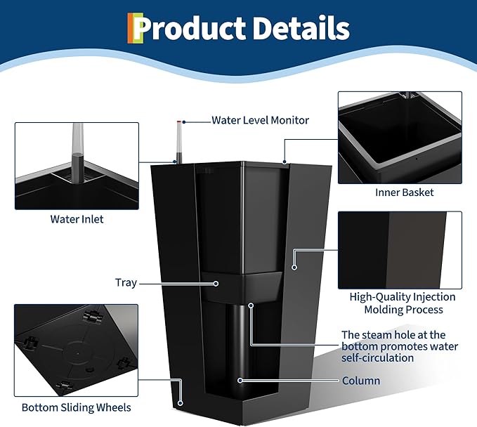 Garvee 30" Tall Planters Set of 2, Outdoor＆Indoor Black Planter Pots, High - Image 8