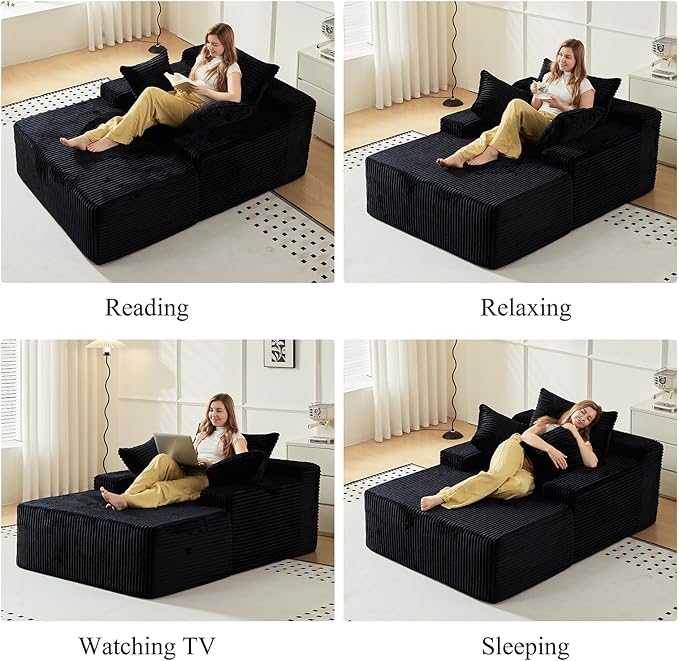 67 Inch Chaise Lounge Chair Indoor, Oversized Upholstered Boneless Sofa Bed - Image 7