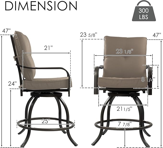 Kozyard Isabella Outdoor Swivel Bar Chairs, Counter Height Patio Bar Stools Set - Image 3
