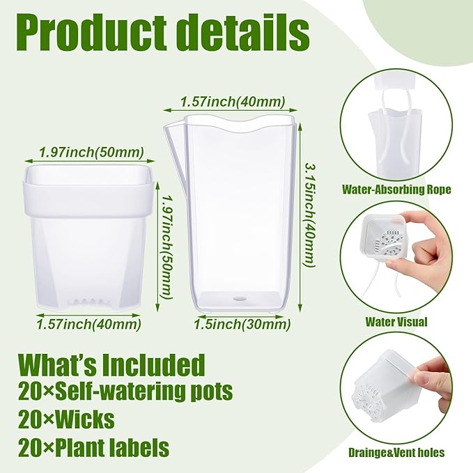 LemonRoad 20 Pack 2" Small Self Watering Pots - Image 3
