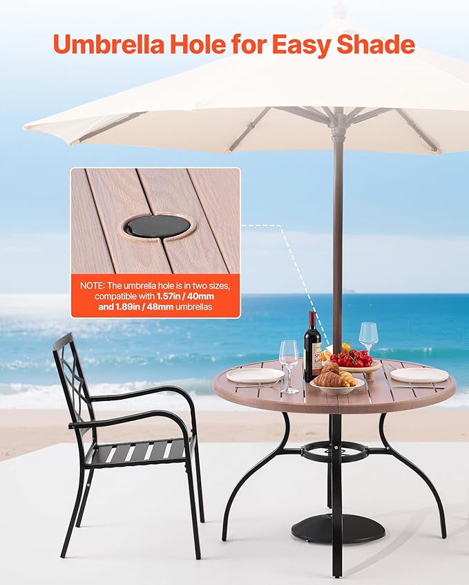 VEVOR Outdoor Patio Dining Table, 41 inch Round Wood-Like Steel Slat Backyard - Image 6