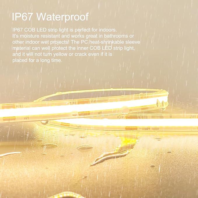 50ft COB Outdoor LED Strip IP67 Waterproof, 3000K Warm Whit DC24V Flexible LED - Image 2