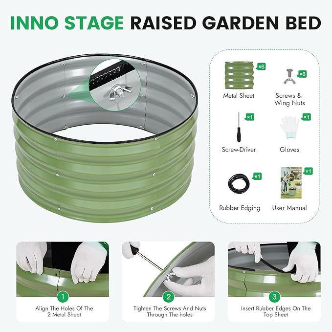 INNO STAG 3 Pcs Round Galvanized Raised Garden Bed — 2×2×1ft Planter Box - Image 6