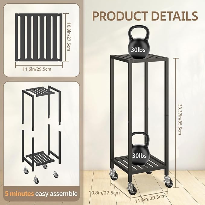 LASZOLA 2 Tier Black Metal Plant Stand Indoor Outdoor - Image 2