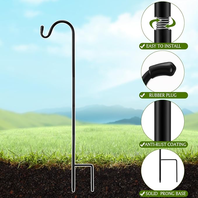 6 Pcs 24 Inch Shepherds Hook for Outdoor Adjustable Bird Feeder Pole Metal - Image 2
