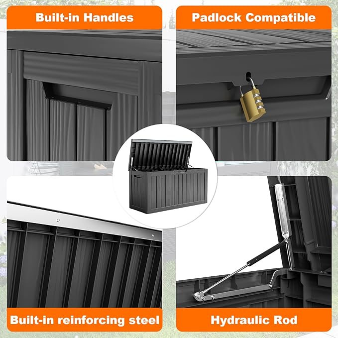 86 Gallon Outdoor Deck Box, Lockable Waterproof Outdoor Storage Boxes - Image 8