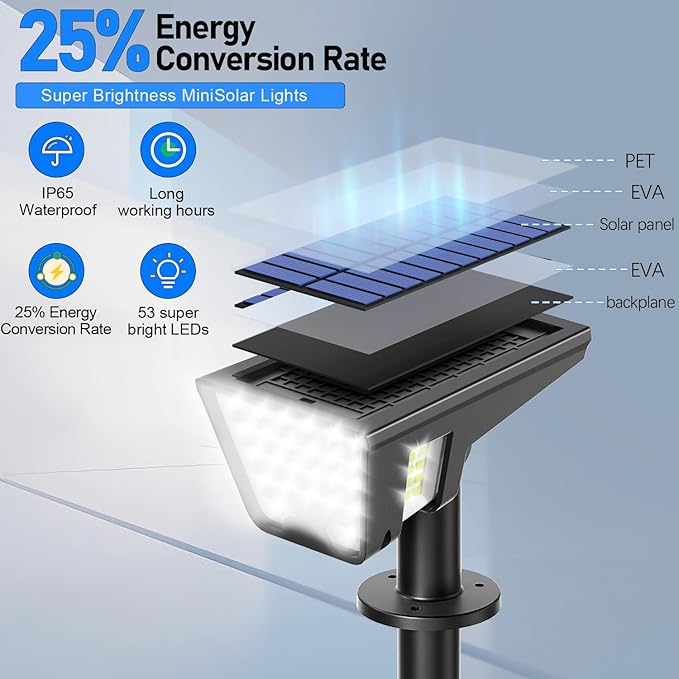 Solar Spot Lights Outdoor IP65 Waterproof, 53 LEDs Solar Powered Garden Yard - Image 2