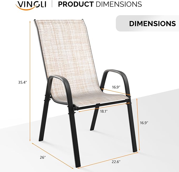 VINGLI Patio Chairs Set of 8 – Stackable Outdoor Dining Chairs - Image 3