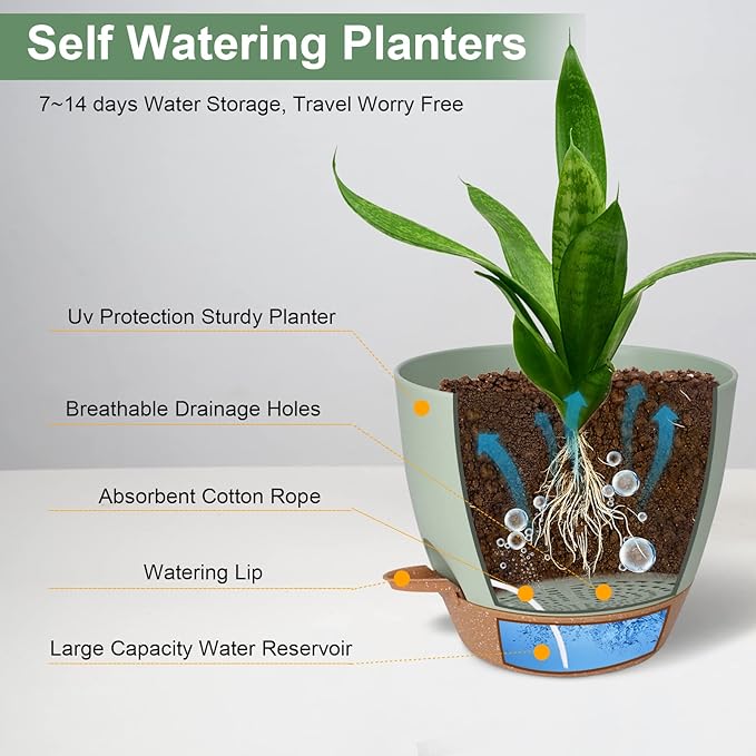 Planters for Indoor Plants, 10/9/8 Inch Self Watering Plant Pots - Image 3