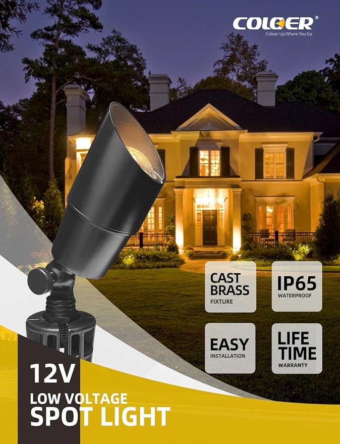 COLOER Brass Low Voltage Landscape Spotlight 6-Pack - Image 2