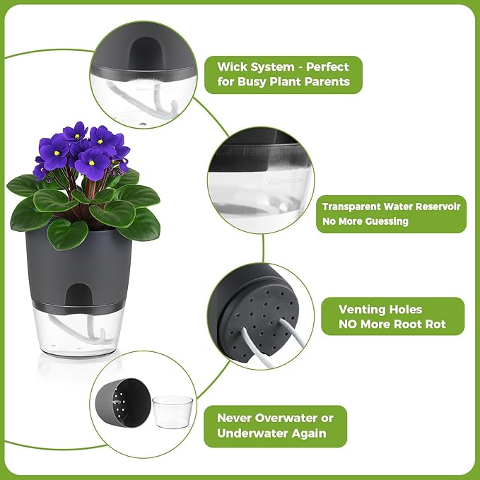 12 Pack Self Watering Pots for Indoor Plants, PlanterHoma 3.2 Inch Plant Pot - Image 6