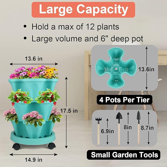 Vertical Planter 3 Tier Stackable Planters Garden Planters Strawberry Herb - Image 3