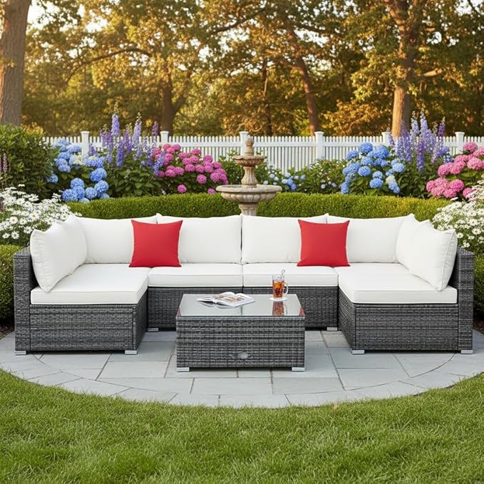 Tangkula 7 Pieces Wicker Patio Furniture Set, All-Weather Outdoor Rattan - Image 3