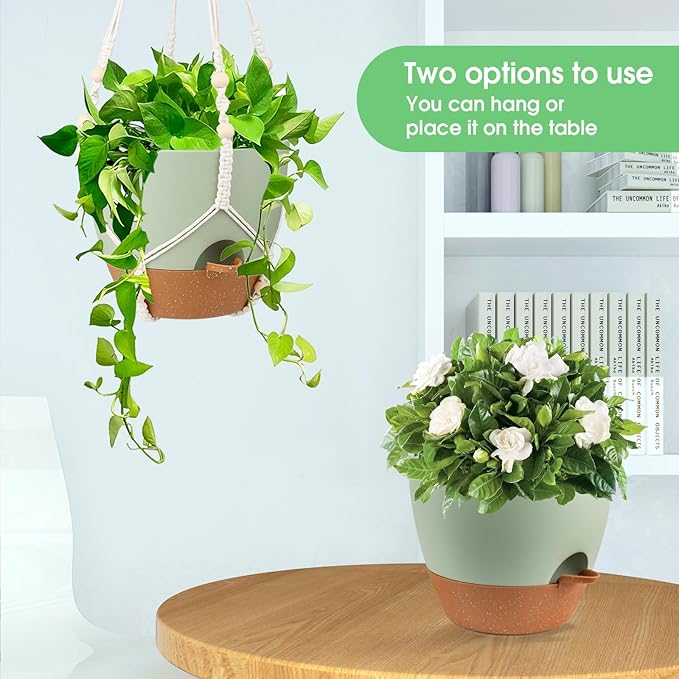 Hanging Planters for Indoor Outdoor Plants, 2 Pack Self Watering Hanging Pot - Image 4