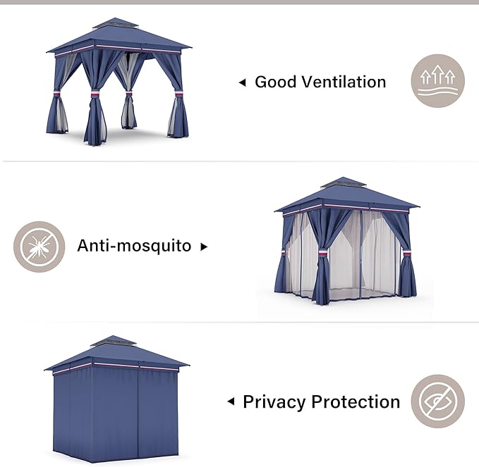 LAUSAINT HOME Semi-Permanent Outdoor Patio Gazebo 8'x8', Heavy Duty Party Tent - Image 8