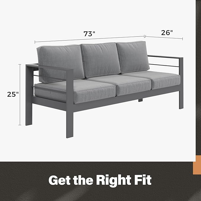 Solaste Outdoor Couch Aluminum Patio Furniture Sofa, 3-Seat All-Weather Metal - Image 5