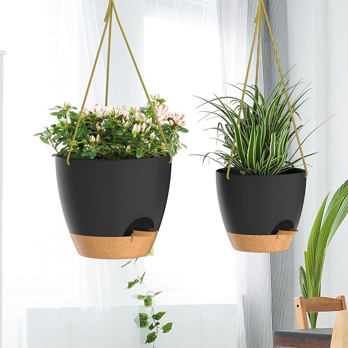ZMTECH 8 Inch Hanging Planters for Indoor Outdoor Plants, 2 Pack Self Watering - Image 6