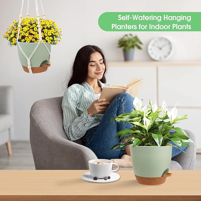 Hanging Planters for Indoor Outdoor Plants, 2 Pack Self Watering Hanging Pot - Image 5