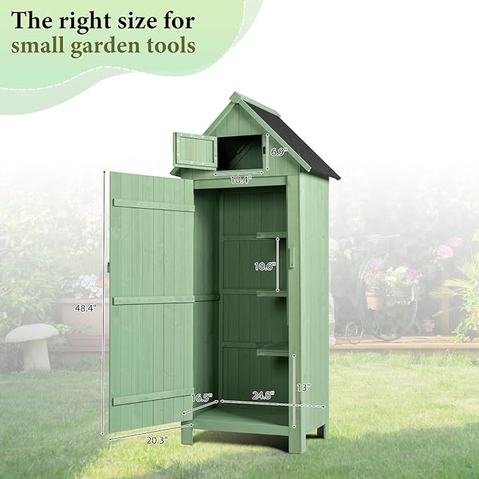 VINGLI Outdoor Wooden Storage Shed, Garden Shed Outside Tool Cabinet - Image 3