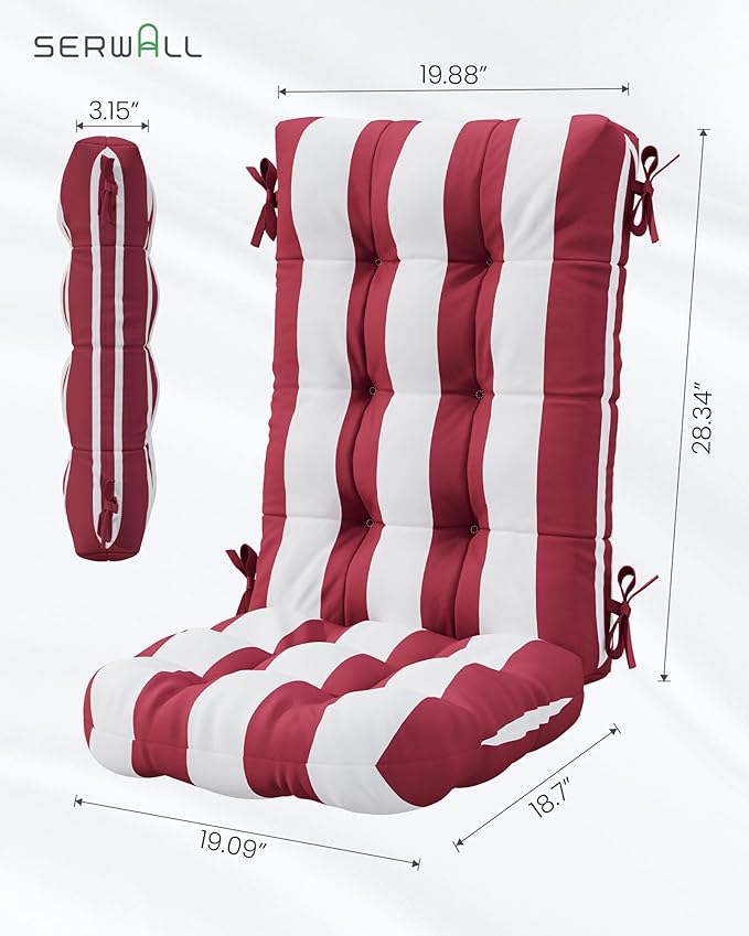 SERWALL HDPE Outdoor Rocking Chair Cushion Set of 4, Memory Foam Cushion Red - Image 3