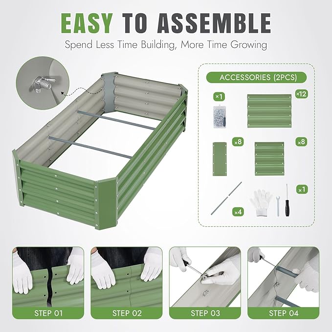 INNO STAGE 2 Pcs 4×2×1ft Galvanized Raised Garden Bed Kit, Galvanized Planter - Image 7
