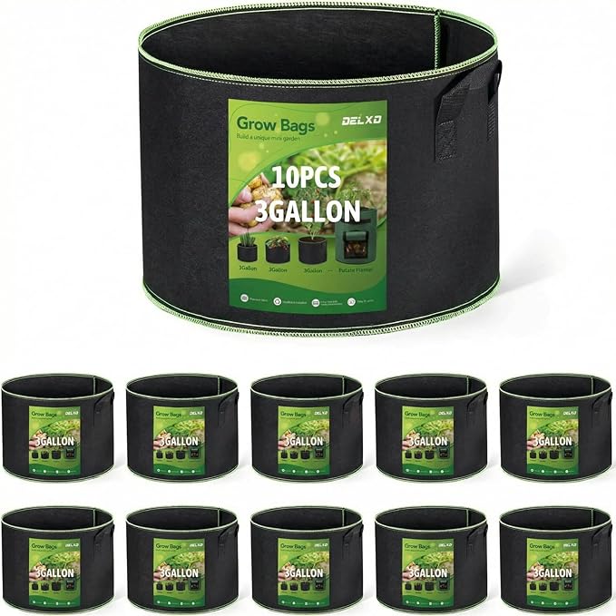 Delxo 10-Pack 3 Gallon Grow Bags Heavy Duty Aeration Fabric Pots Thickened by Delxo