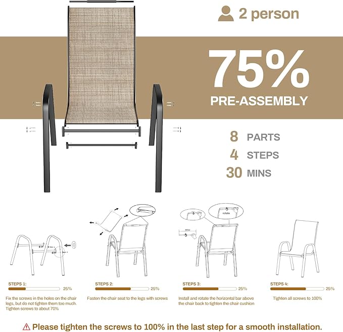 TLSUNNY Patio Chairs, Stackable Textilene Outdoor Dining Furniture - Image 4
