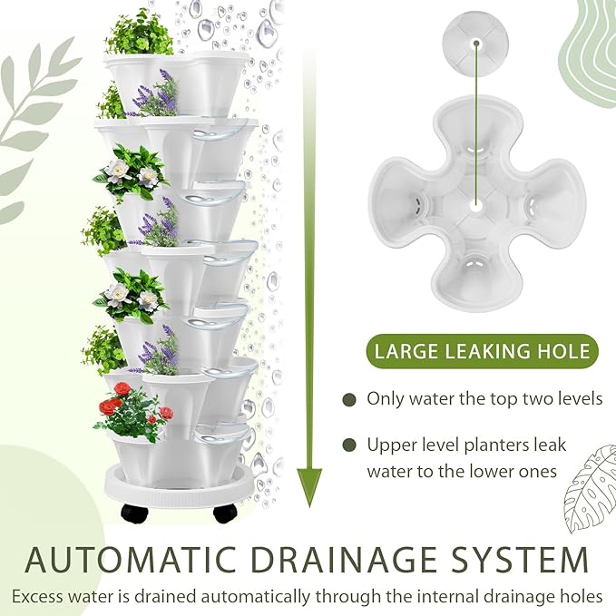 Umigy 2 Set of 7 Tier Vertical Planter Stackable Tower Planters Strawberry Herb - Image 5