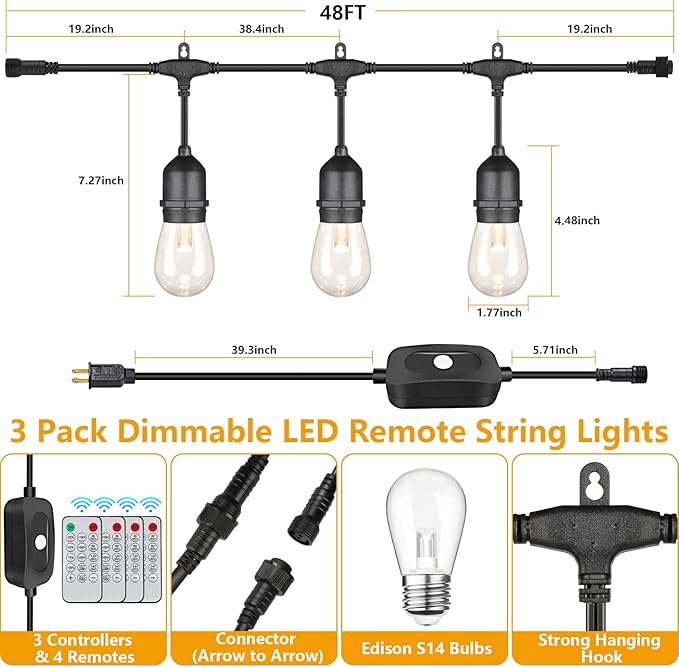 Mlambert 144Ft 3-Color in 1 48Ft Remote LED Dimmable Outdoor String Lights - Image 5