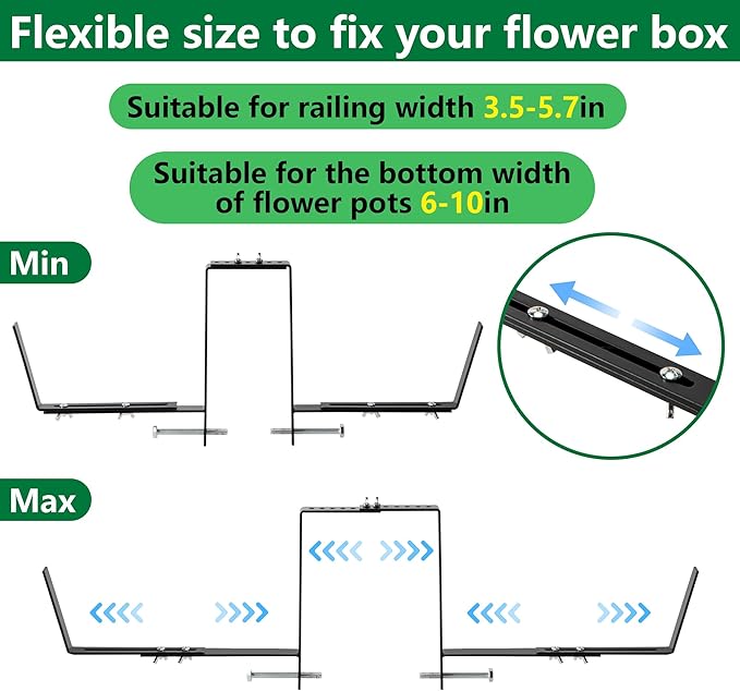Adnee Set of 4 Double Sided Planter Box Brackets-Adjustable Window Boxes Flower - Image 3