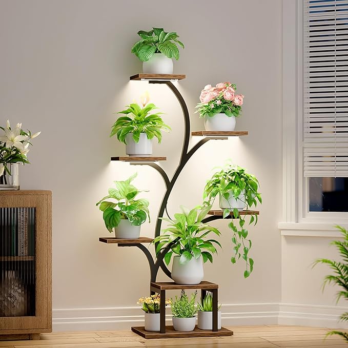 Plant Stand Indoor with Grow Lights, 7 Tiered Indoor Plant Shelf, Metal Plant - Image 8