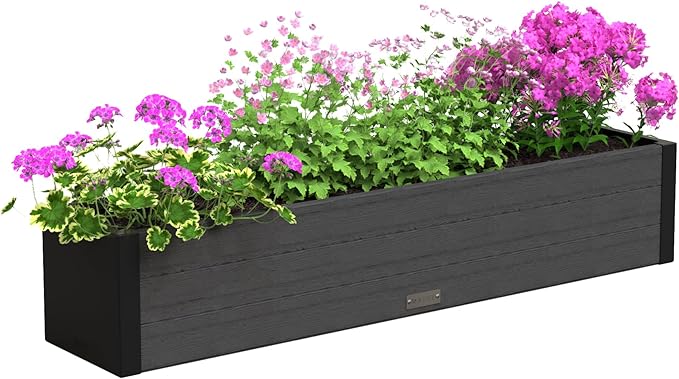 Mayne Horizon 4FT Window Box Planter – Modern Rectangular Faux Wood Grain Design by Mayne