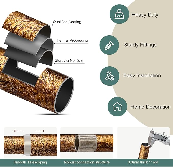 2 Pack Retro Gold Curtain Rods Set - Image 7