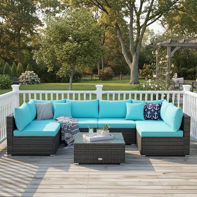 Tangkula 7 Pieces Wicker Patio Furniture Set, All-Weather Outdoor Rattan - Image 3