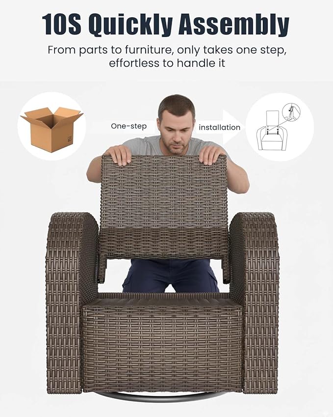 Outdoor Swivel Recliner Chair Set of 2, All-Weather Wicker Reclining Patio Chair - Image 6