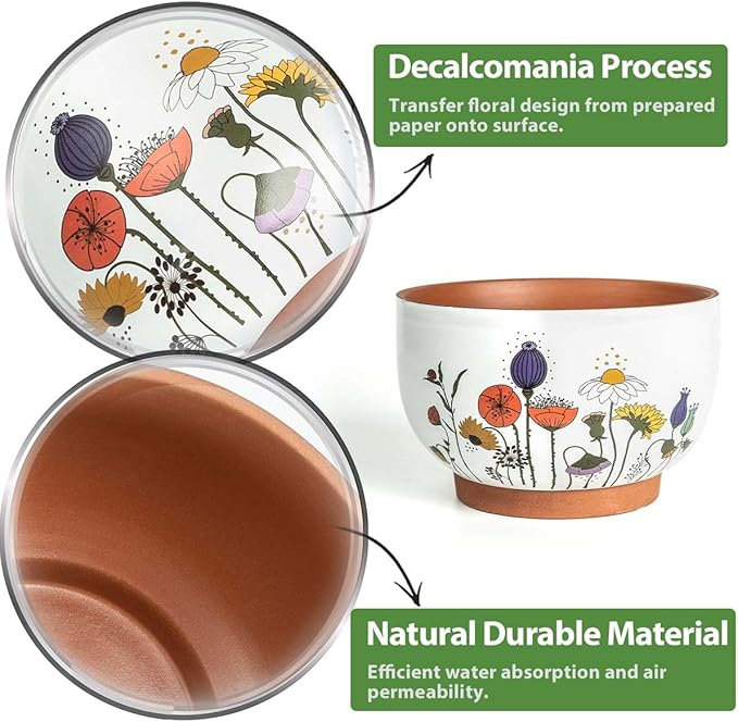 YBX 8 Inch & 6 Inch Terracotta Plant Pots, Flower Pots - Image 7