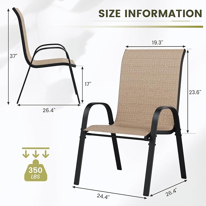 UDPATIO Patio Chairs Set of 8, Stackable Outdoor Dining Chairs - Image 3