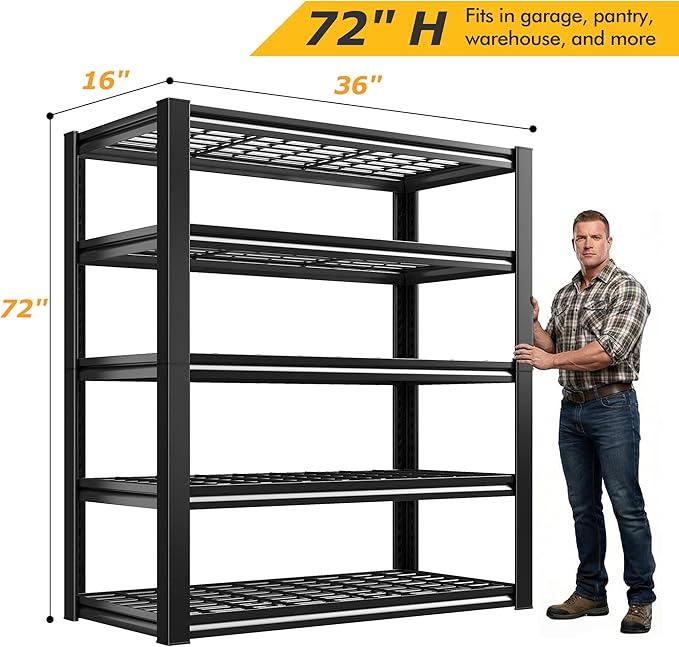 REIBII Garage Shelving 3200LBS, 5-Tier Storage Shelves, Adjustable Industrial - Image 2