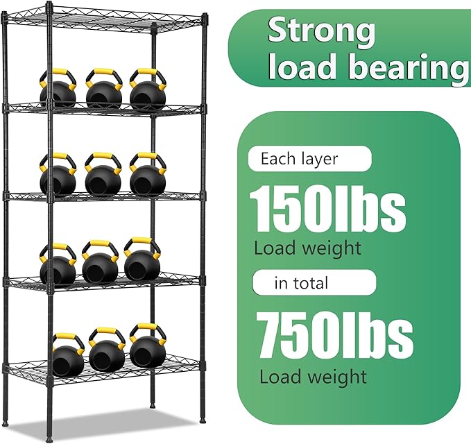 BestOffice | 5-Tier Wire Storage Shelves | 22x12x48 | Black | - Image 7