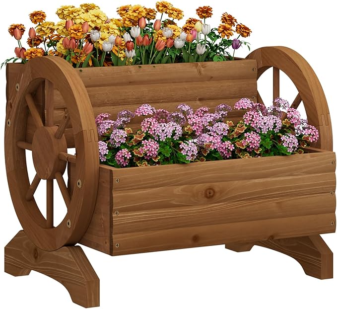 Wooden Wagon Planter Flower Cart - Image 8