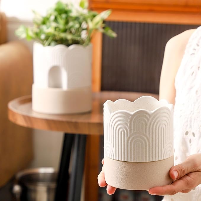 Nihow Self Watering Plant Pot for Indoor Plants: 4.5+6 Inch Ceramic Planter - Image 6