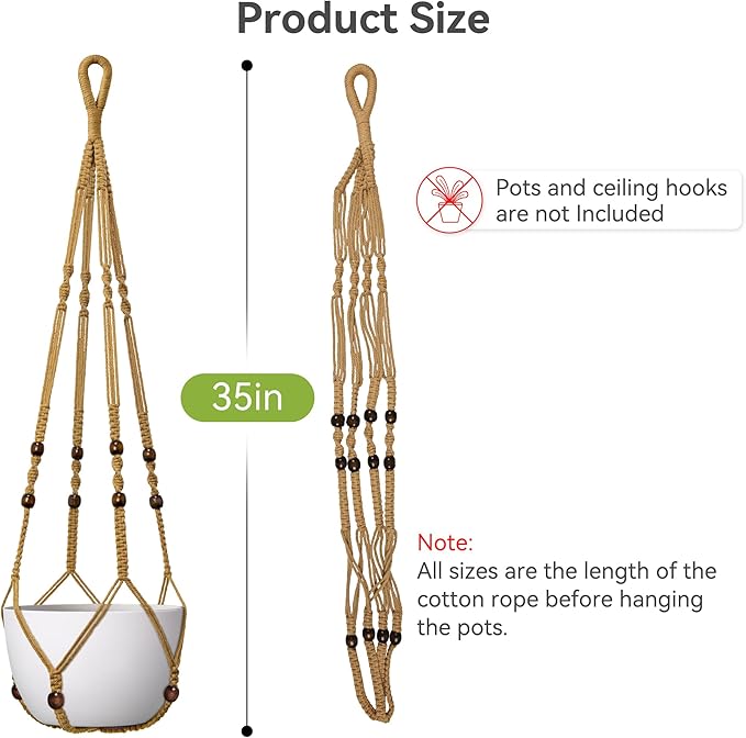 USLAI Macrame Plant Hanger Indoor Outdoor, Fits 4 to 15 Inch Pots, Strong - Image 8