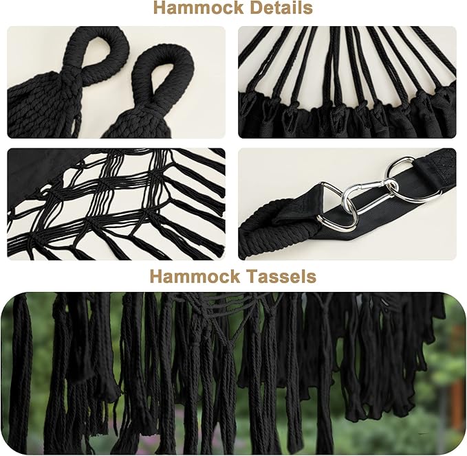 Bellzacasa Double Hammock, Heavy Duty 500 lb Load Capacity Tassels and Fishtail - Image 3