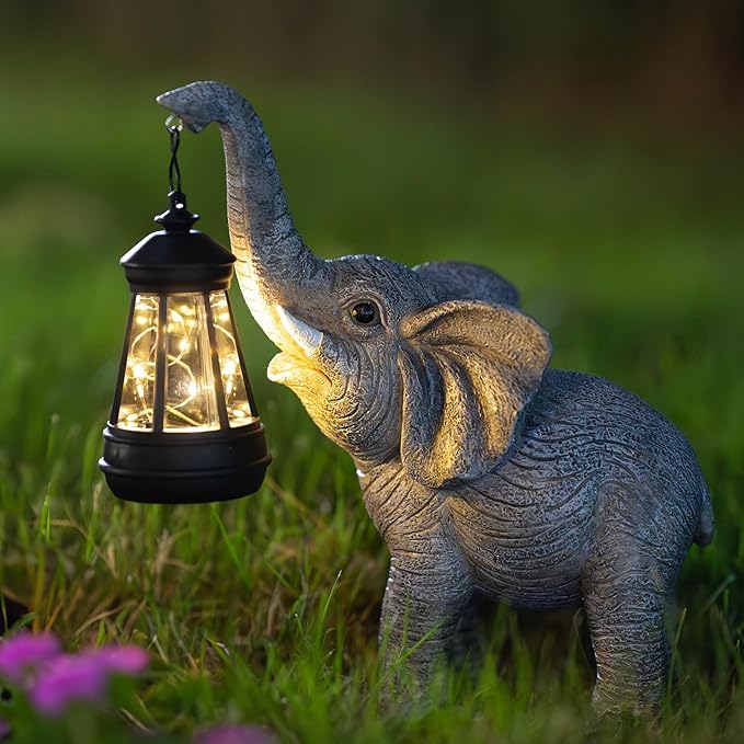Solar Garden Statue Lights Elephants Figurine by Candieslife