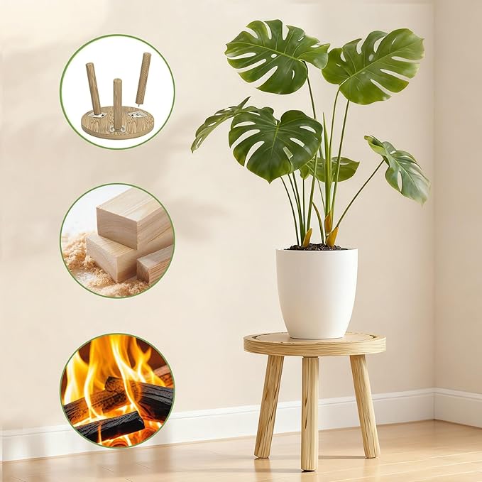 3 Pack Plant Stand Indoor Outdoor Mid-Century Modern Plant Stool Wooden Plant - Image 3