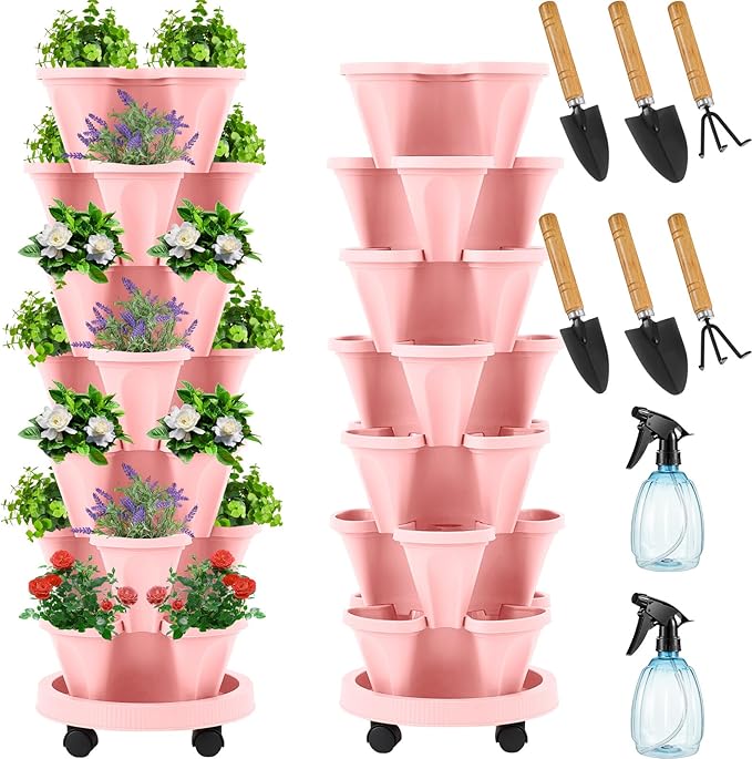 Umigy 2 Set of 7 Tier Vertical Planter Stackable Tower Planters Strawberry Herb by Umigy