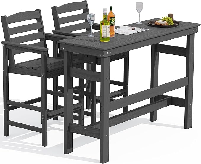 SERWALL Outdoor Bar Table and Chairs Set, Adirondack Bar Chairs Set of 2 and by SERWALL