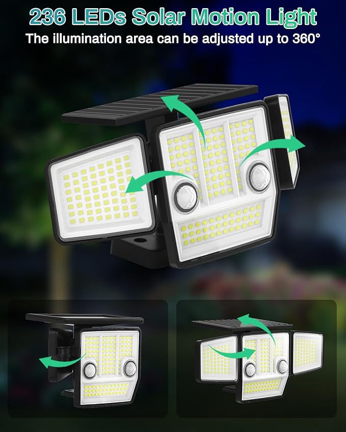 Solar Lights Outdoor, In-Ground or Wall Mount, 180° PIR Motion Sensor, 236 LED - Image 4