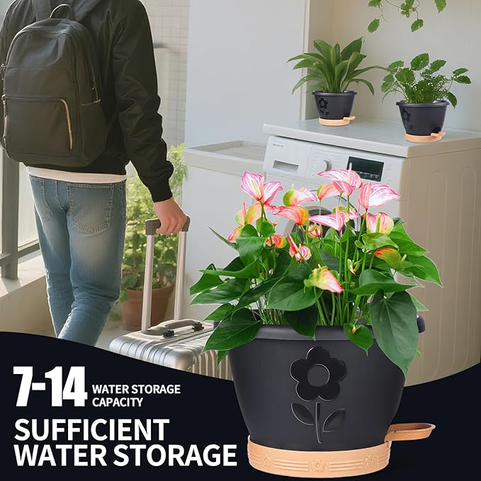 Plant Pots 10 Inch Set of 4, Self Watering Pots - Image 4